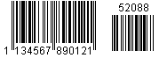 EAN-13 Barcode Encoding "1134567890121" with an Add-on of "52088"