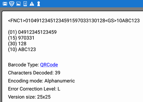 Barcode Decoder App Result from GS1 QR Code